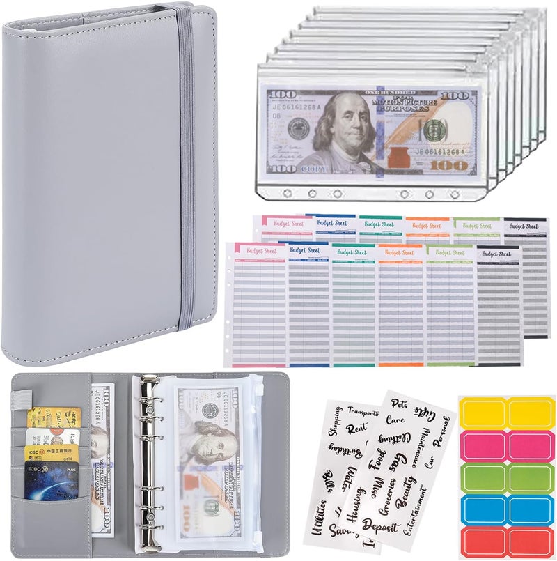 NICOOTHBudget Binder Cash Envelopes A6 Money Saving Binder with Zipper envelopes (Grey) - Image 1